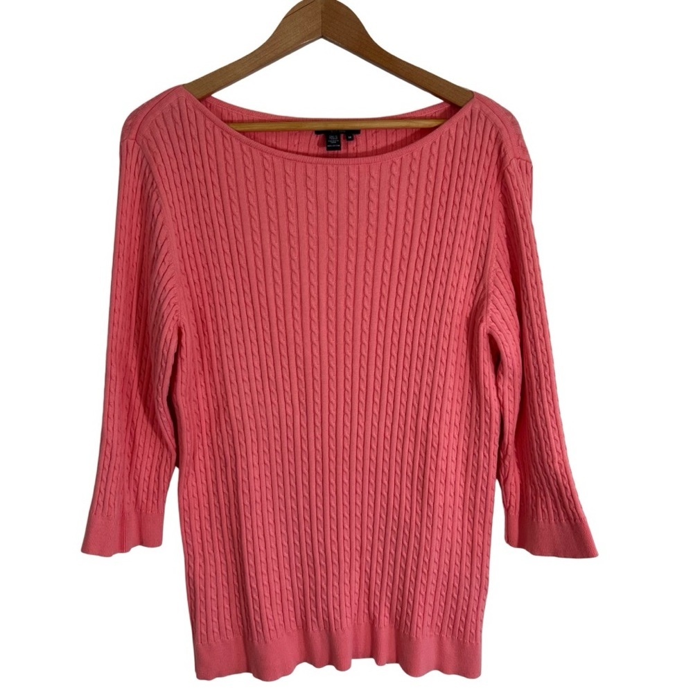 Chaps Women’s Sweater Size 3X Boat Neck Cable Knit 100% Cotton
